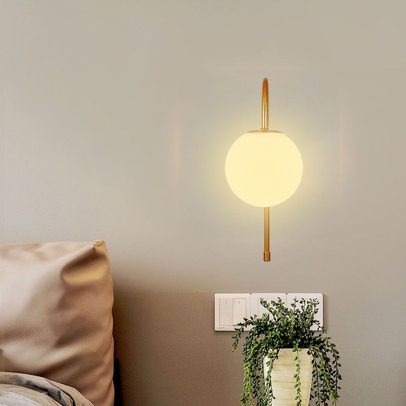 Contemporary Style Metal Wall Sconce with White Glass 1 Light Wall Lamp for Bedside