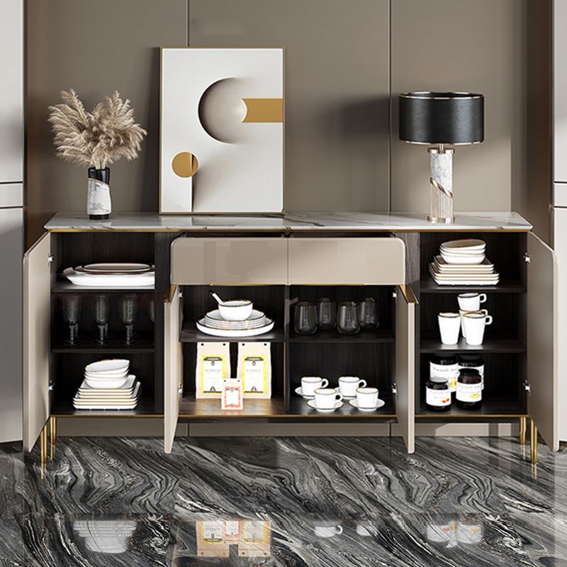 Stone Credenza Contemporary Style Adjustable Shelving Server with Cabinets and Drawers