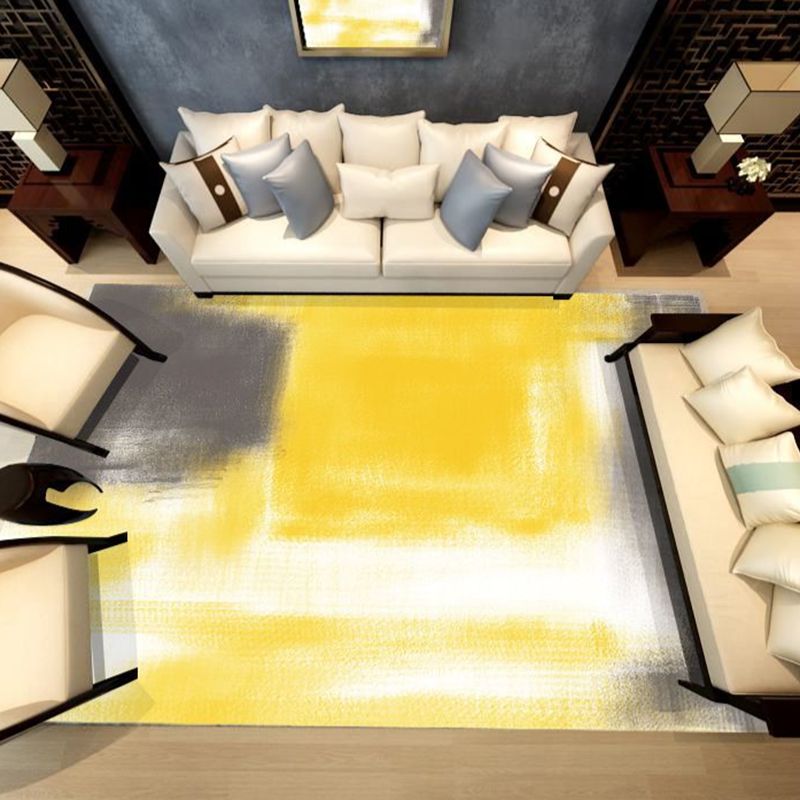 Simple Indoor Room Area Rug Orange Abstract Carpet Polyester Non-Split Rug