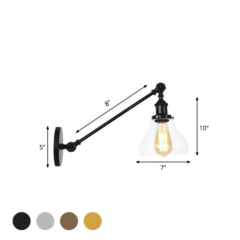 1 luminaire d'éclairage intérieur léger Ferme noire / bronze / application en laiton avec une nuance en verre transparent poire, 8 "/ 12" L bras