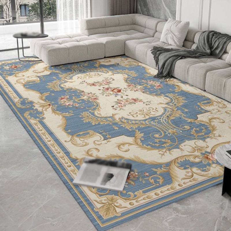 Modern Beige Area Carpet European Pattern Polyester Area Rug Stain Resistant Rug for Home Decor