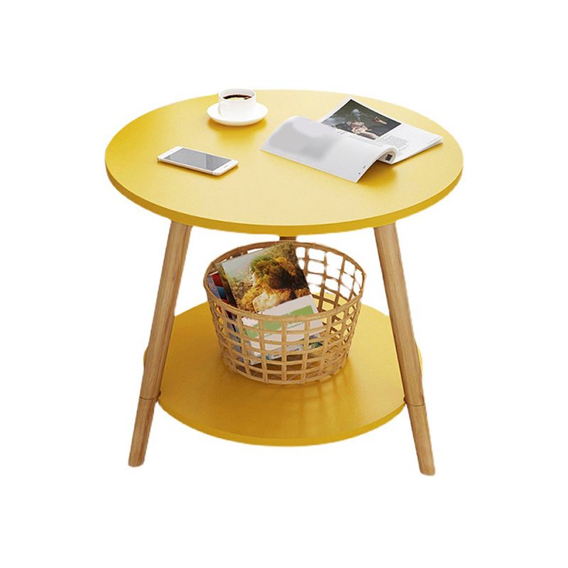 Scandinavian Round End Table Wood Tripod Sofa Side Table with Storage