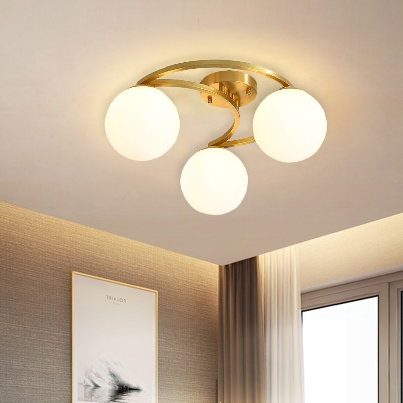 Gold Ball Semi Flushmount Modernist 3/6/8-Light Cream Glass LED Flush Mounted Lamp with Moon Design