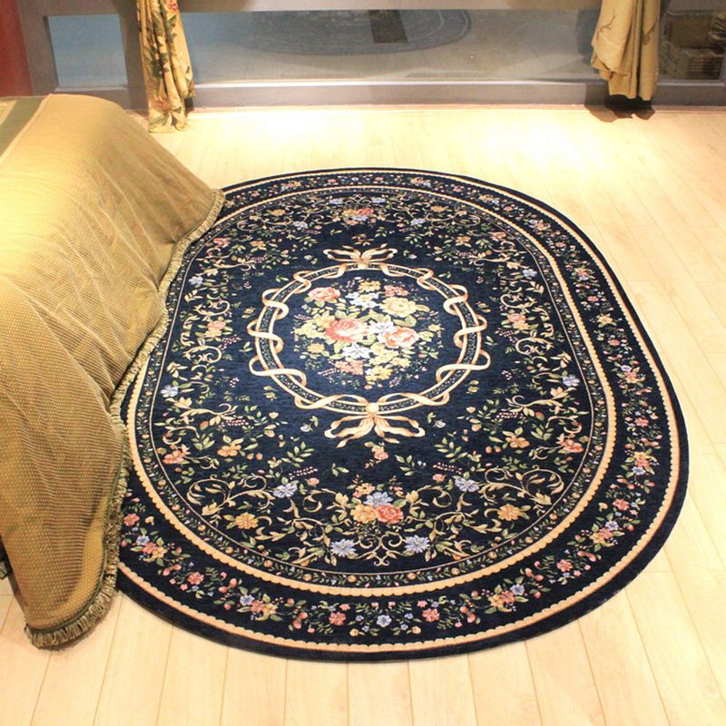 Navy Traditional Rug Polyester Graphic Rug Washable Rug for Living Room