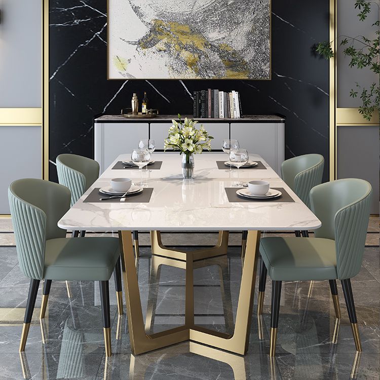 Home Scandinavian Style Sintered Stone Dining Bench Set Rectangular Dining Table with Trestle Base