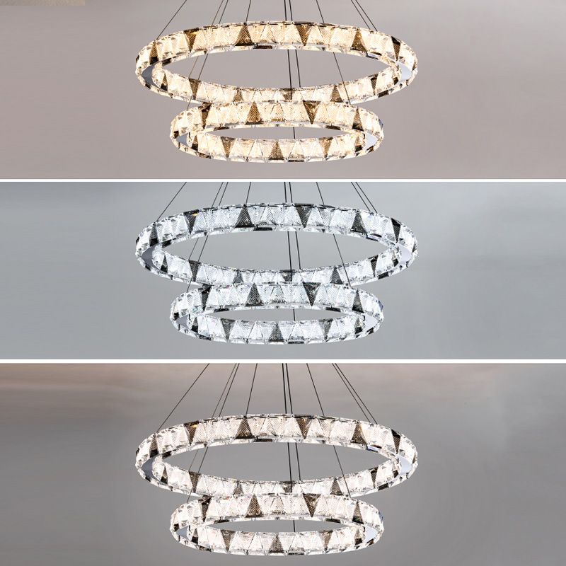 Clear Crystal Round Hanging Lamp Minimalist Chandelier in Gold for Foyer
