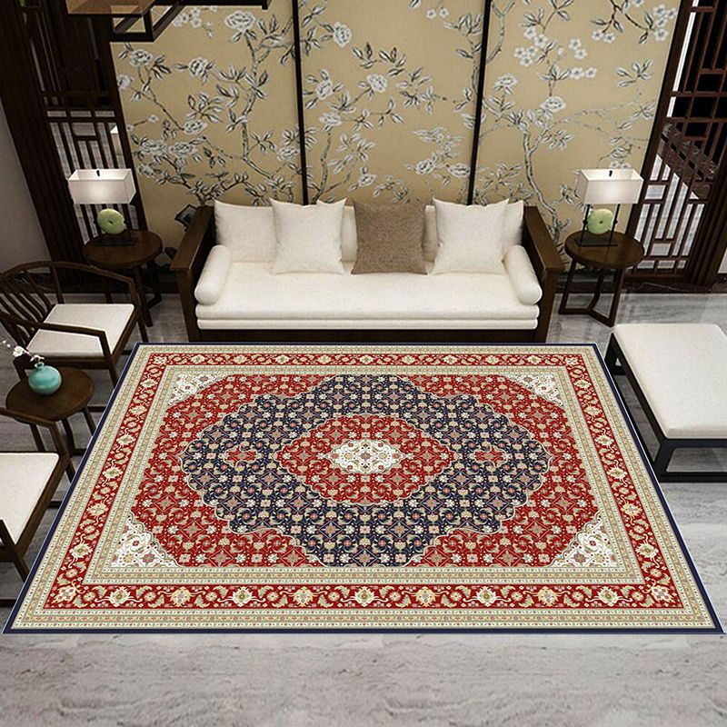 Orange Traditional Rug Polyester Graphic Rug Stain Resistant Rug for Living Room