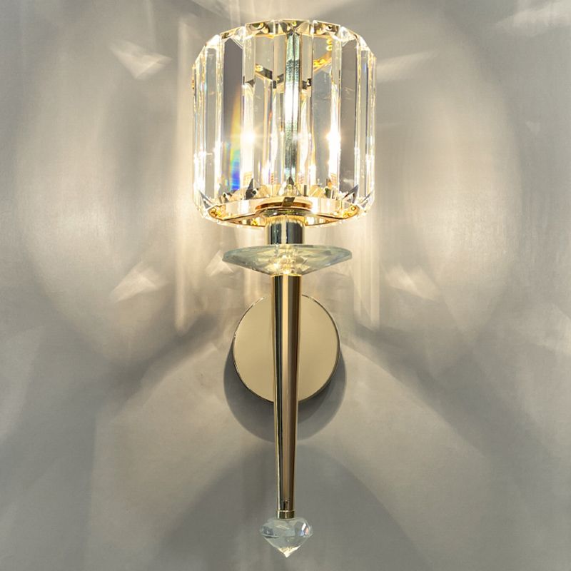 1-Light Sconce Light Fixture Modern Style Conical Clear Crystal Wall Mounted Lights in Gold