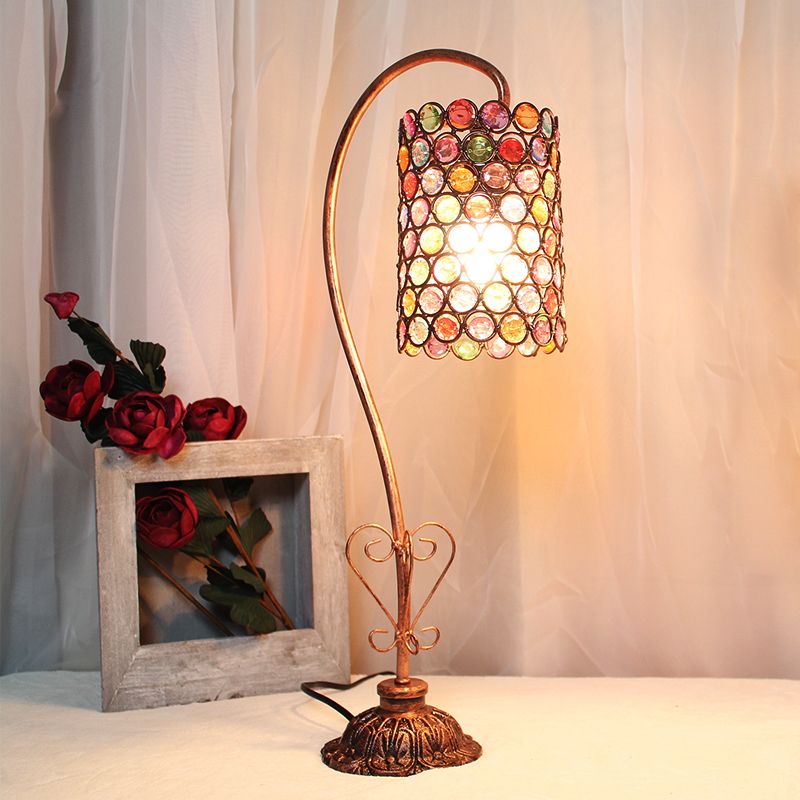 1 cabezal de mesa de metal lámpara vintage rojo/rosa/cúpula amarilla/globo/cilindro sala de estar iluminación con brazo curvo