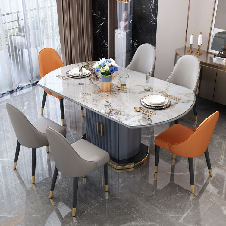 Mesa de comedor redonda tradicional de lujo, mesa de piedra sinterizada con base de pedestal