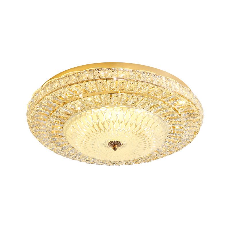 Plafonnier LED contemporain en forme de cercle en cristal transparent avec diffuseur en verre blanc