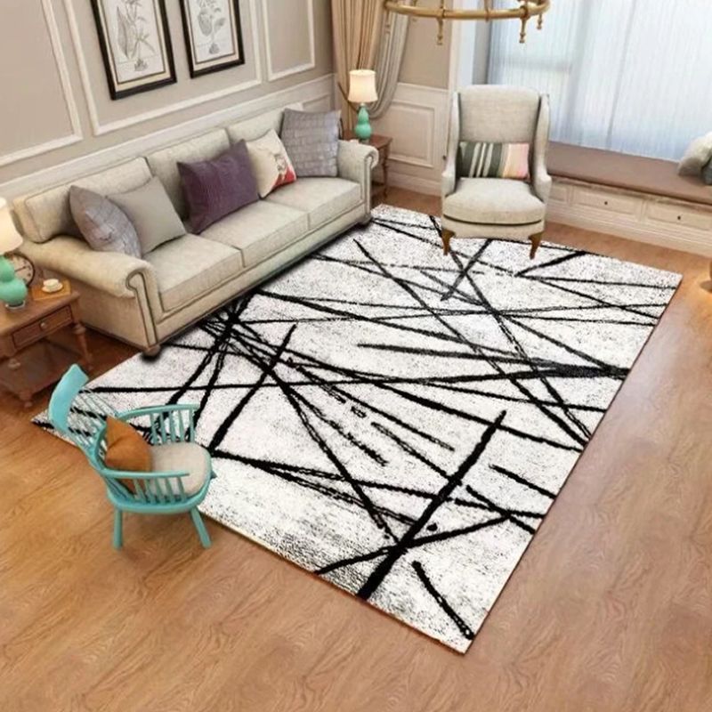 Zwart gestreepte tapijten Polyester Modern Rug Stain Resistant Rug voor woonkamer
