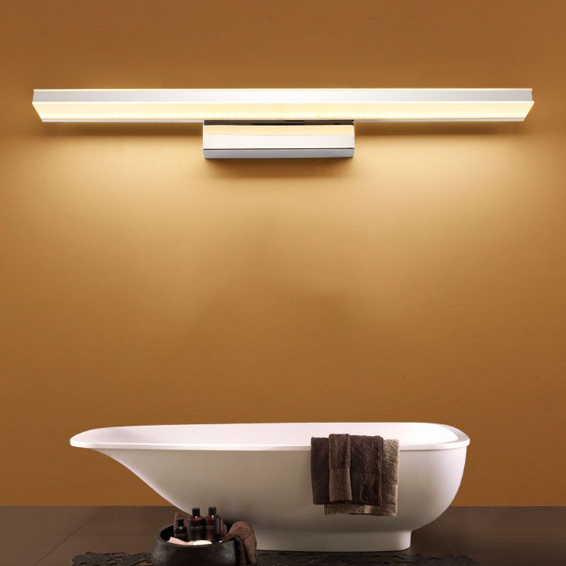 1-Head Linear Shade Wall Sconce Modern Simple Style Mirror Wall Lighting in White