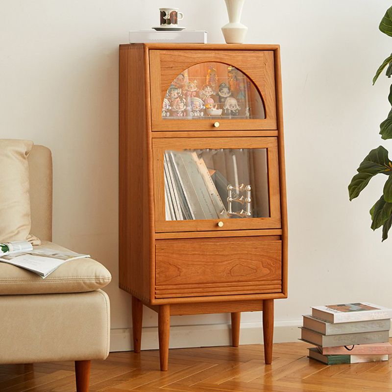 Solid Wood Cabinet Natural Glass Paned Accent Cabinet with Doors