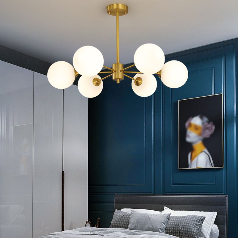 Lampadario globo nordico oro multi luce appesa alla luce con vetro bianco per camera da letto