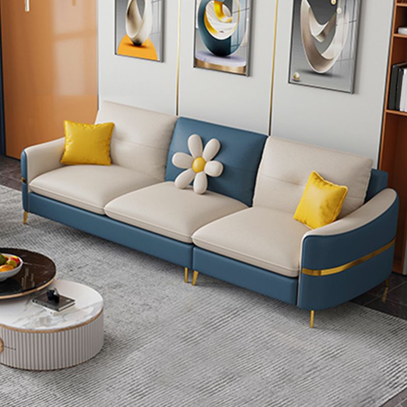 Faux Leather Square Arm Sofa with Pillows, 3/4 seat Sofa for Living Room