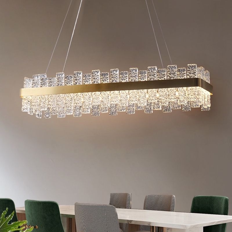 Rippled Crystal Loop Shaped Pendant Light Modern Brass Plated LED Island Ceiling Light