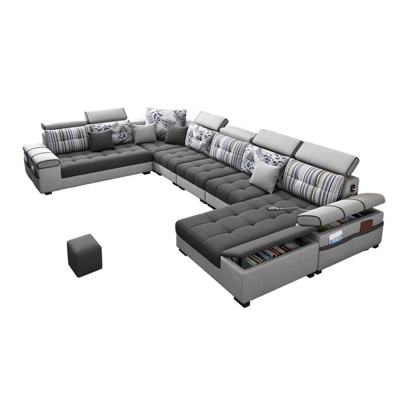 Modular Contemporary Faux Leather and Linen Furniture Sectionals