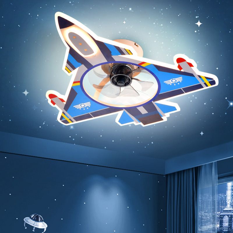 Flugzeugform -Form -Jungen -Zimmer Leuchte Leuchte Metall Cartoon LED Semi Flush Deckenleuchte in Blau