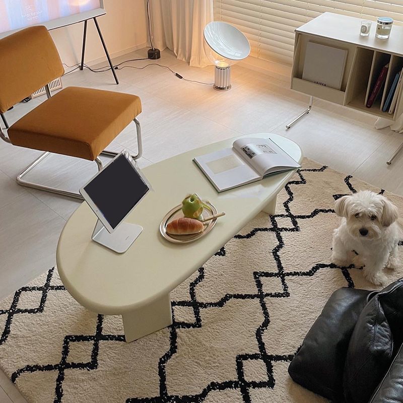 3 Legs Coffee Table Wooden Free Form Coffee Cocktail Table in Cream