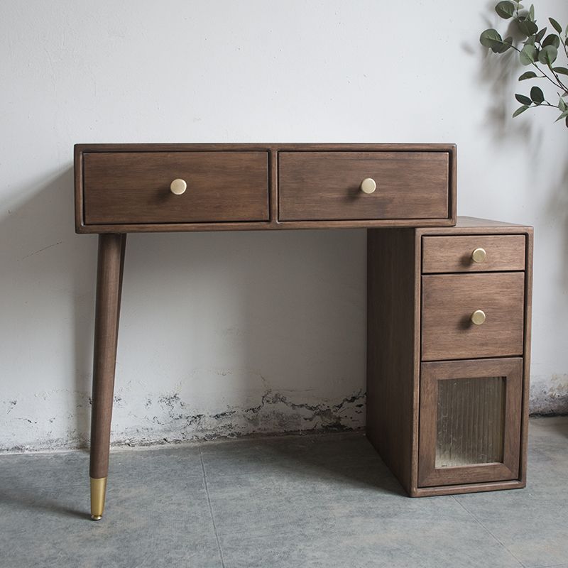 Rubberwood Vanity Set with Drawers in Walnut Makeup Vanity Desk Table