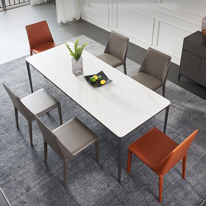 Minimalist Style Dining Table Set with Sintered Stone Table and PU Chairs