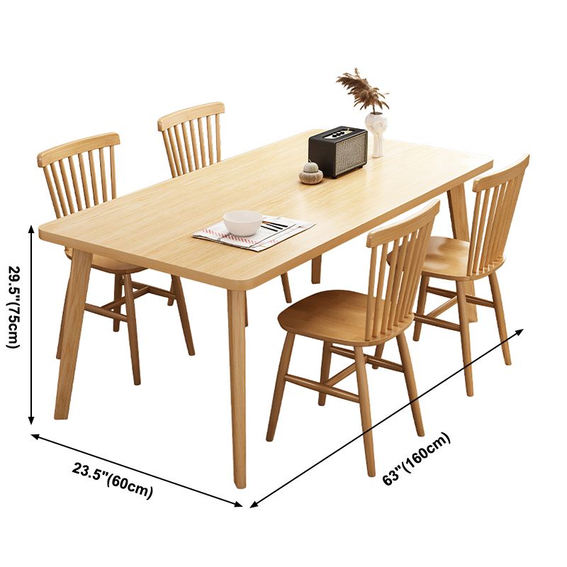 Table à manger en bois massif rectangle Table en bois de caoutchouc moderne dans la nature avec 4 jambes
