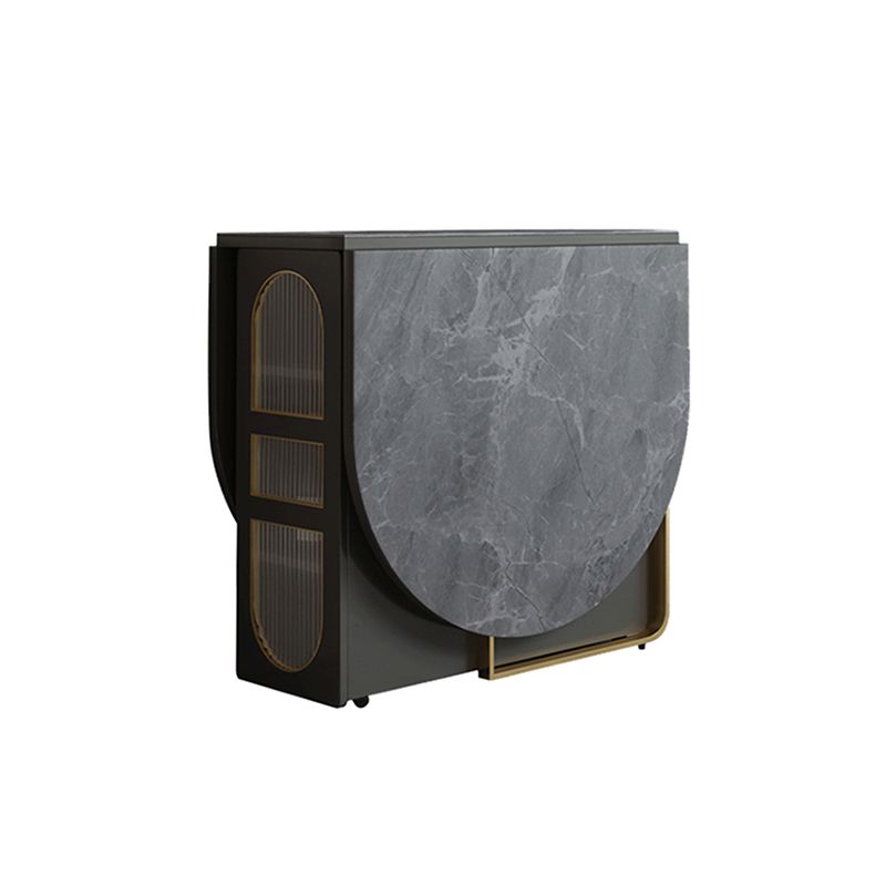 59'' Foldable Sintered Stone Top Dining Table Modern Oval Table with Storage Trestle Base