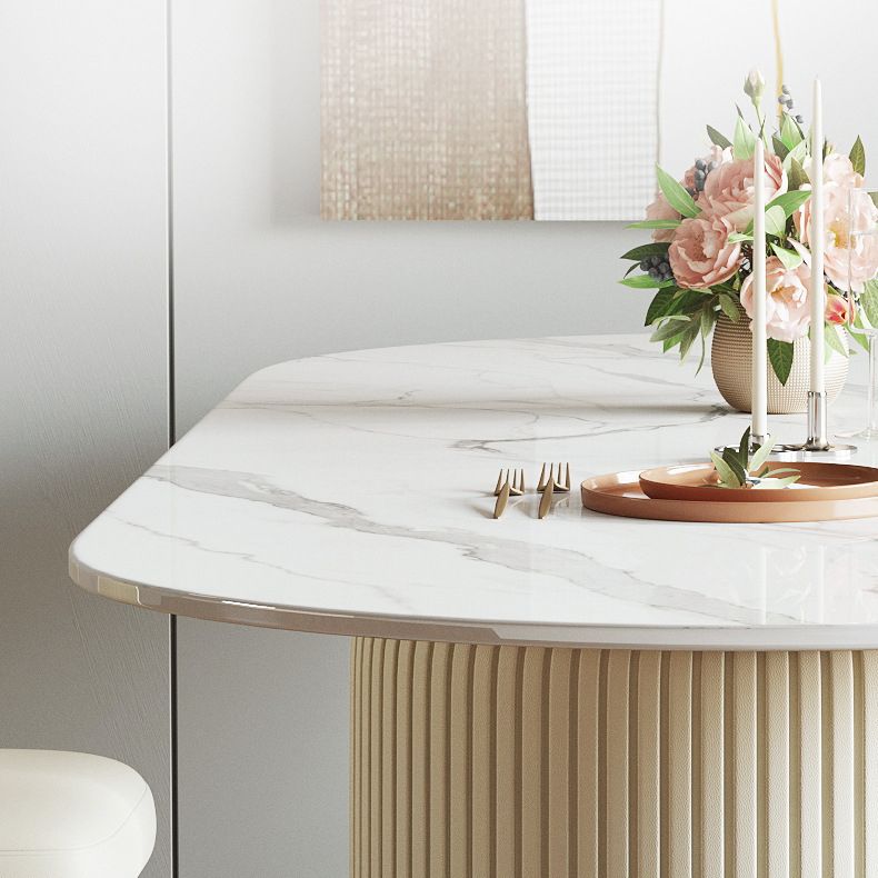 Sintered Stone Top Dining Table Oval Table with Metal Base and Double Pedestal