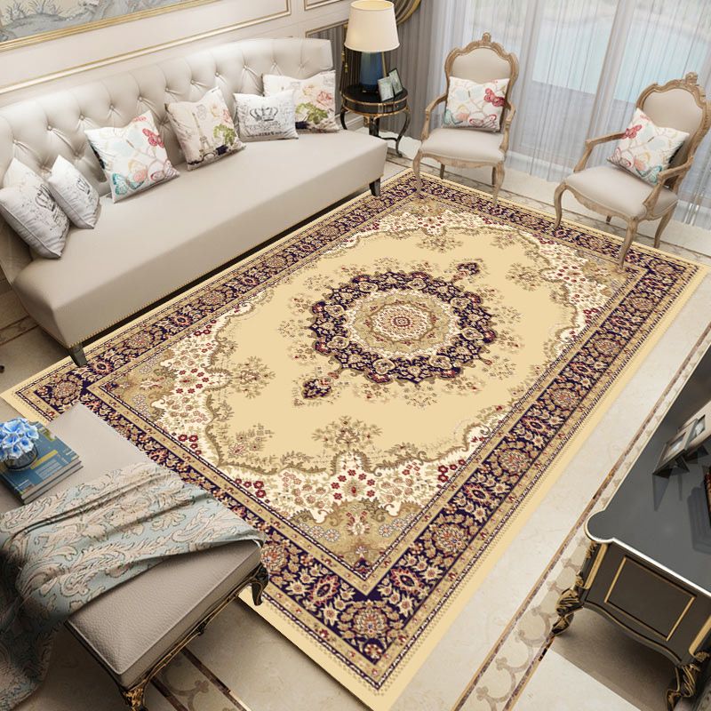 Classical Living Room Carpet Trendy Polyester Floral Print Non-Slip Backing Area Rug