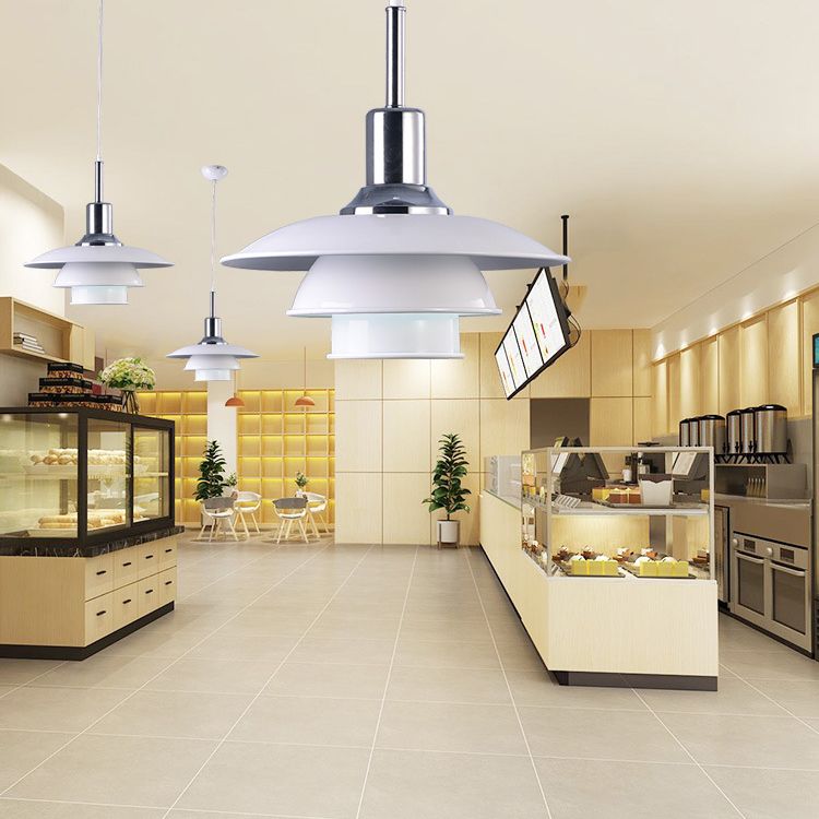 Wit metaalvliegende schotel Hangende licht 1 lichte Noordse stijl hangende lamp voor restaurant