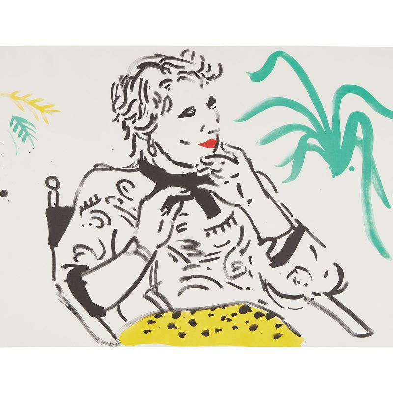 Yellow-Green Pop Art Mural Full-Size Woman Sitting in A Chair Wall Decor for Bedroom