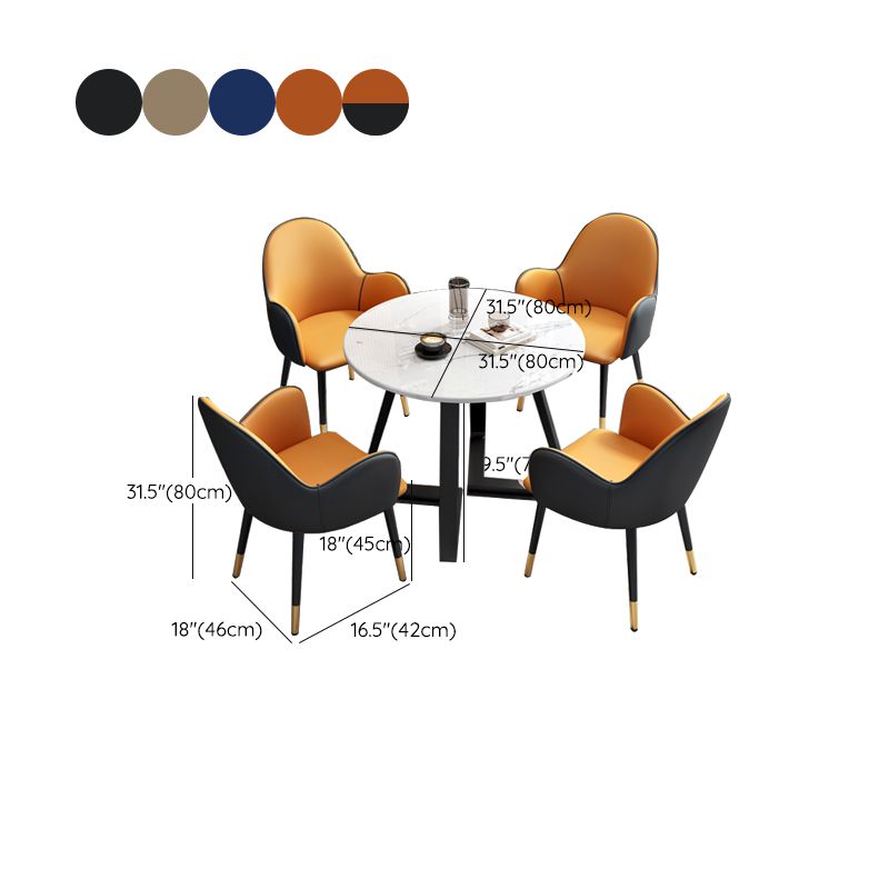 Glam Stone Furniture Set of 5 Round Shape Dinette Table with Upholstered Chair