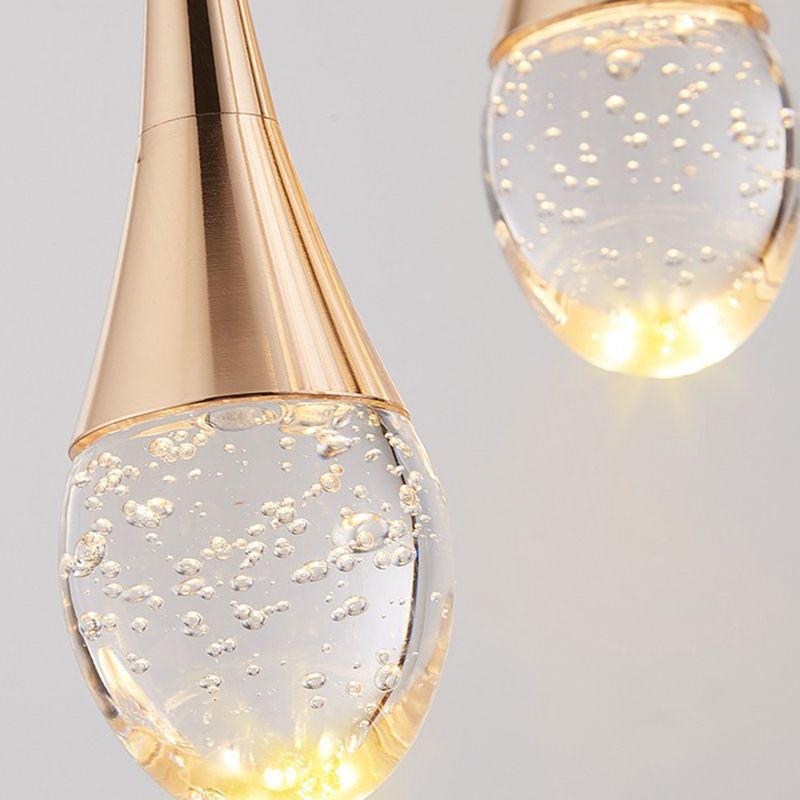 Crystal Gold LED Hanging Lamp in Modern Luxury Style Electroplate Aluminium Pendant Light for Stairs