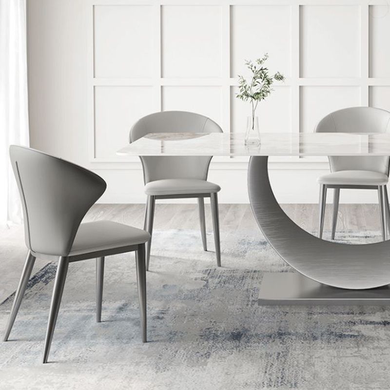 White Dining Table Set with Silver Metal Base 1/3/4/5/8 Pieces Glam Dinette Set for Home