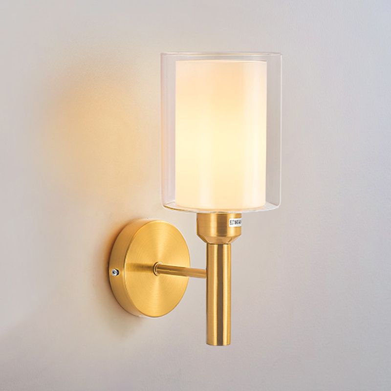 Modern Vanity Lighting Cylinder Shade Wall Light Fixture with Glass for Bathroom