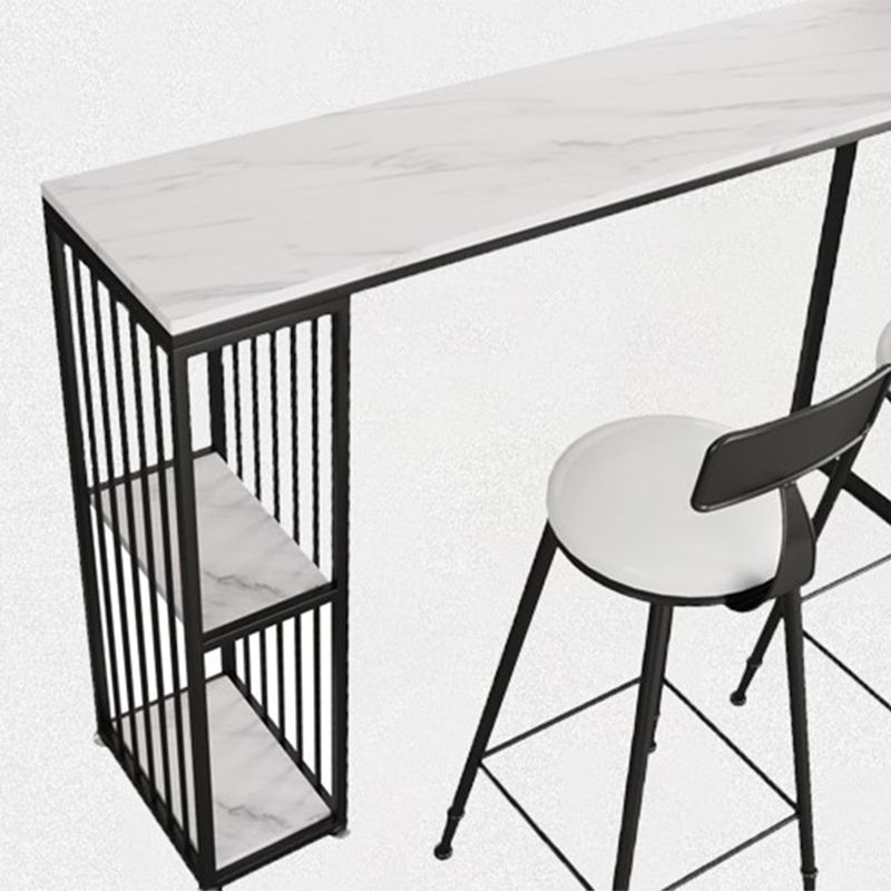 Contemporary Rectangle Bar Table Faux Marble Bar Dining Table with Storage