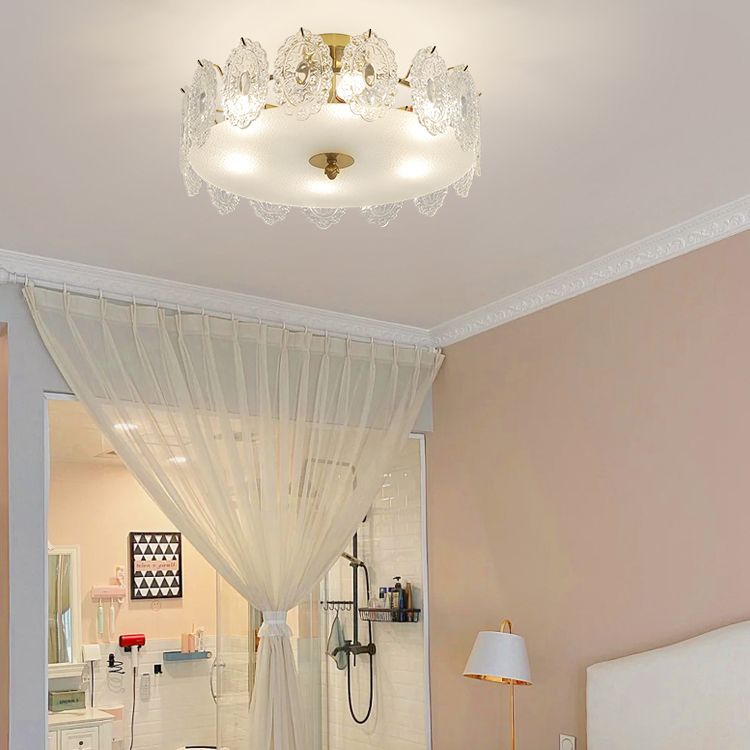 Drum Shape Flush Ceiling Lights Modern Style Glass 6/8 Lights Flush Mount Fixture in Clear