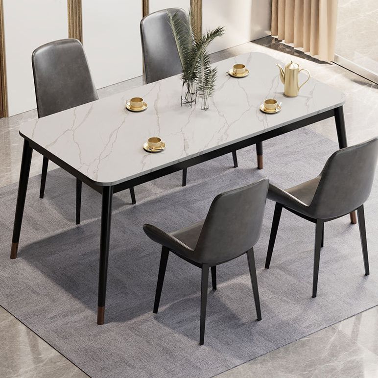 Glam Style Stone Dining Table 4 Metal Legs Table Home Rectangle Dining Table