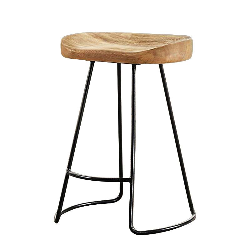 Modern Armless Backless Counter Stool Iron Bar Stool with Wooden Seat for Bar