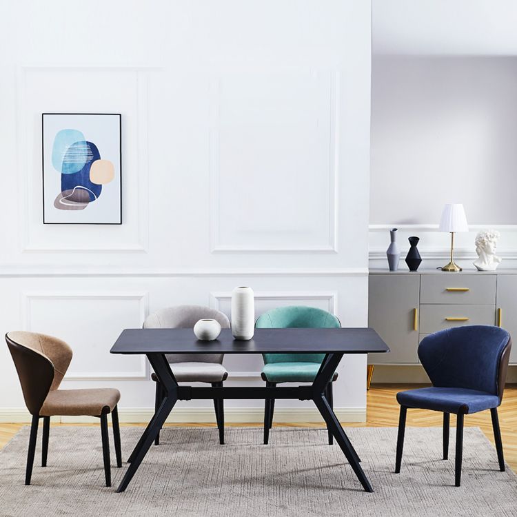 Silla lateral de comedor contemporánea con acabado mate, respaldo de cuero, silla de comedor
