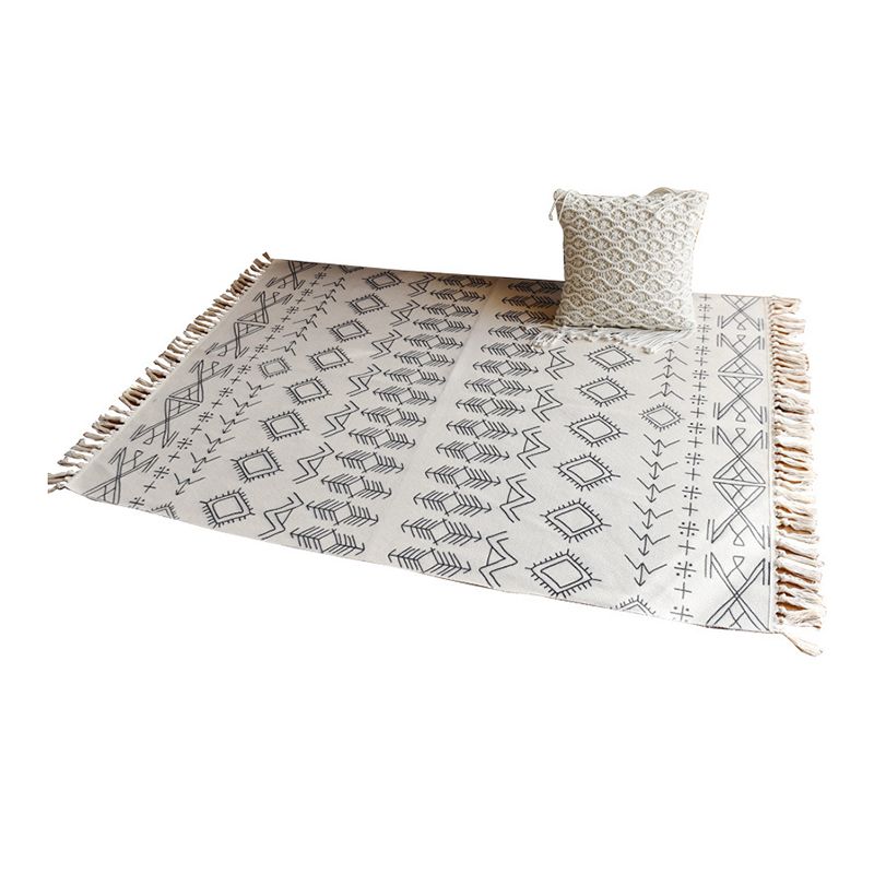 Cotton Area Carpet Tribal Print Indoor Rug Fringe Rug for Home Decoration