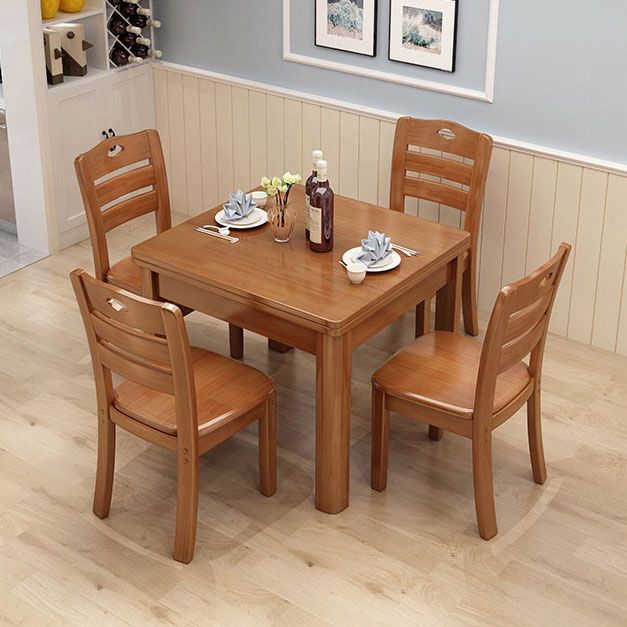 Mesa de comedor industrial cuadrado Mesa fija de madera con madera de goma sólida
