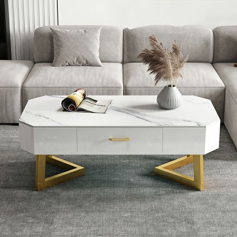 17.7" Tall Modern Metal Sled Base Slate Rectangular Top Coffee Table with Drawers