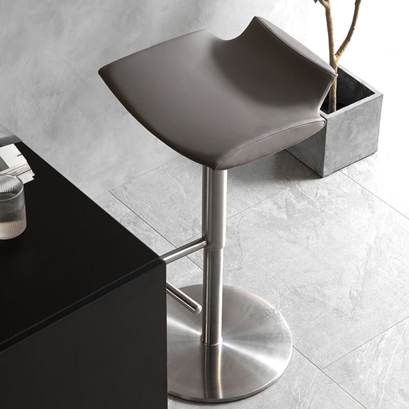 Contemporary Adjustable Backless Counter High Stool with Leather Cushion