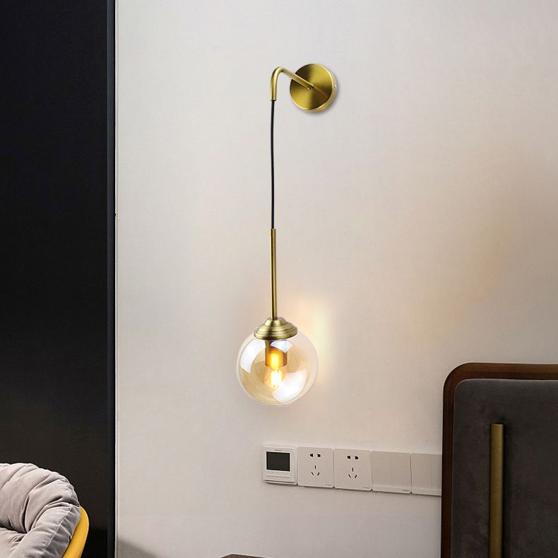 Modernism Simplicity Glass Wall Lamp Adjustable Suspension Wire Design Single Bulb Orb Sconce Light for Bedroom