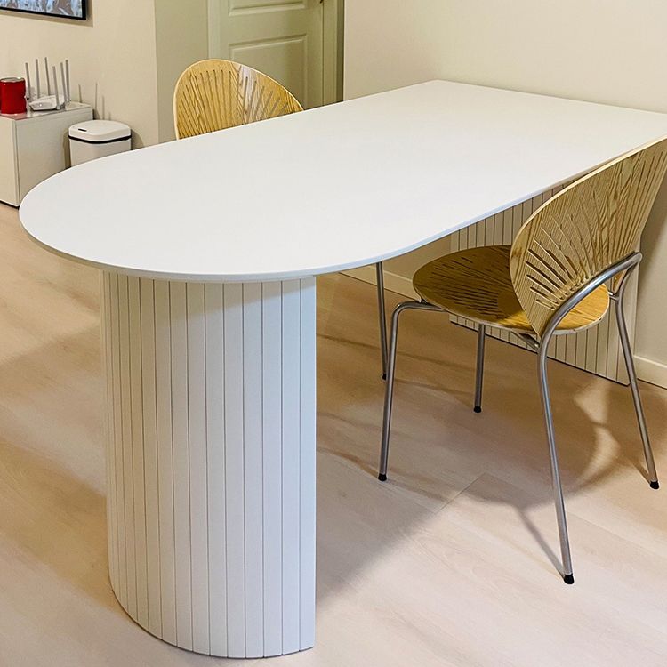 Modern Pine Wood Table for Restaurant White Oval Table with Double Pedestal