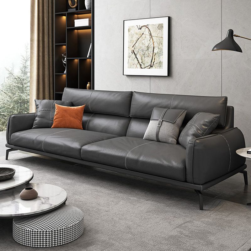 Black Frame Modern Style with Pillow Back Against Leather/leather Seat