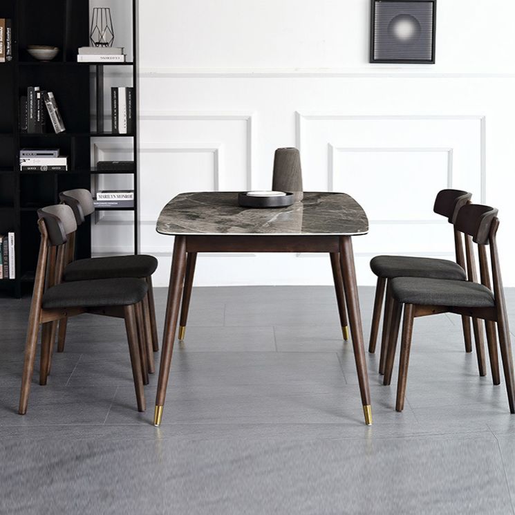 Glossy Gray Dining Table Set 1/4/5/7 Pieces Dinette Set with Wooden Chairs