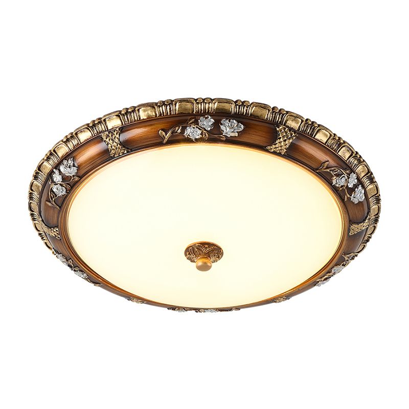 13"/16"/19.5" W Traditional Domed Flush Lamp Opal Glass LED Flush Mounted Ceiling Light Fixture in Brown, Warm/White Light